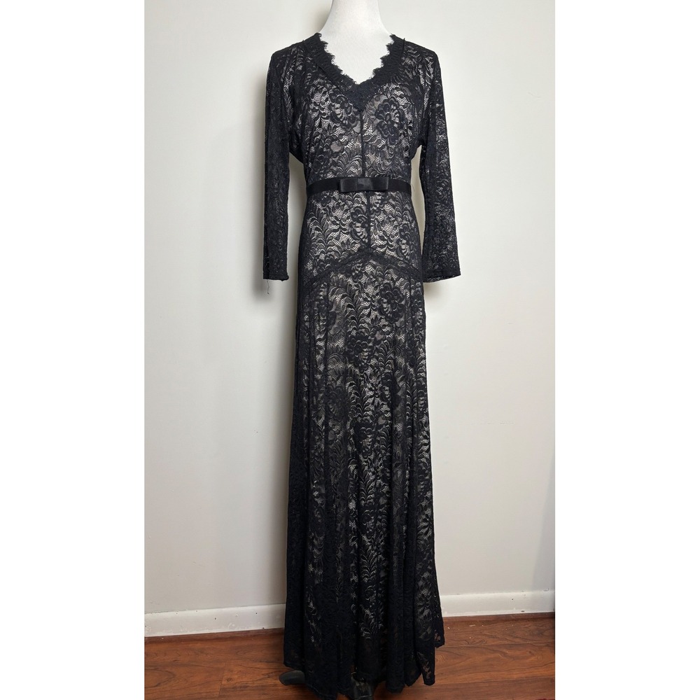 Miusol Sheer Black Lace Maxi Dress XL Whimsigoth Formal Gown Romantic Occasion